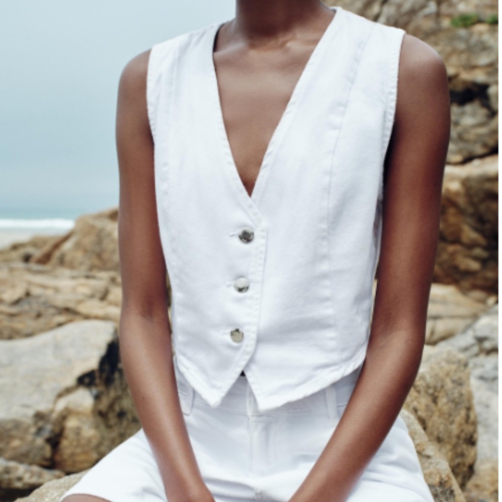 Zara white denim vest L NWT